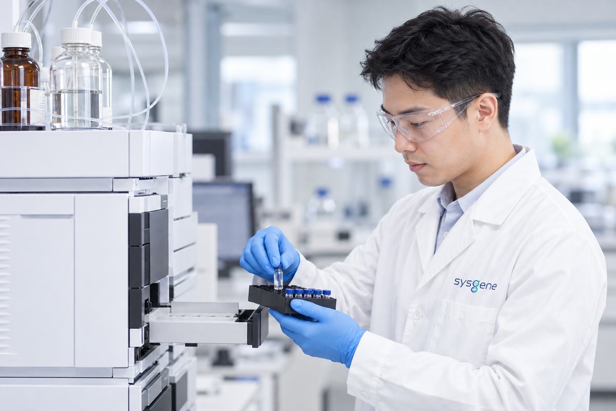 Analyst loading samples onto a chromatography system in a laboratory